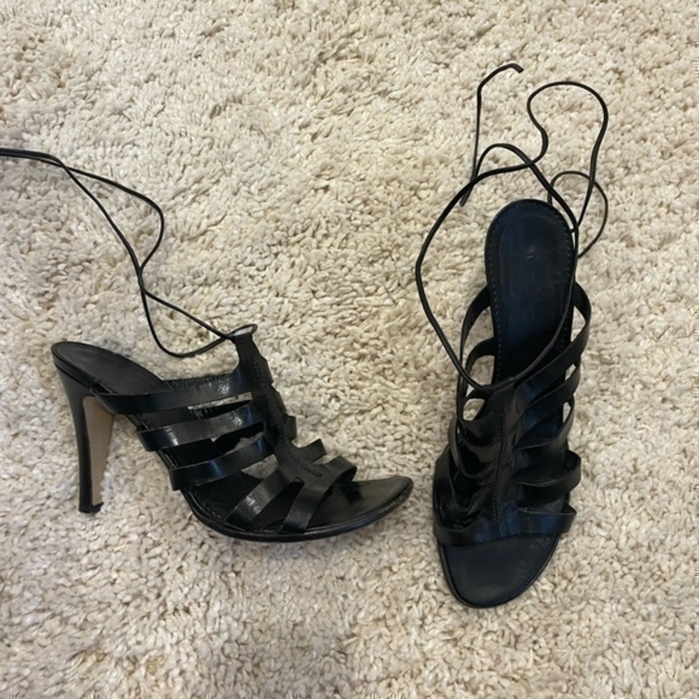 MAX MARA STRAPPY LACE UP BLACK LEATHER SANDAL